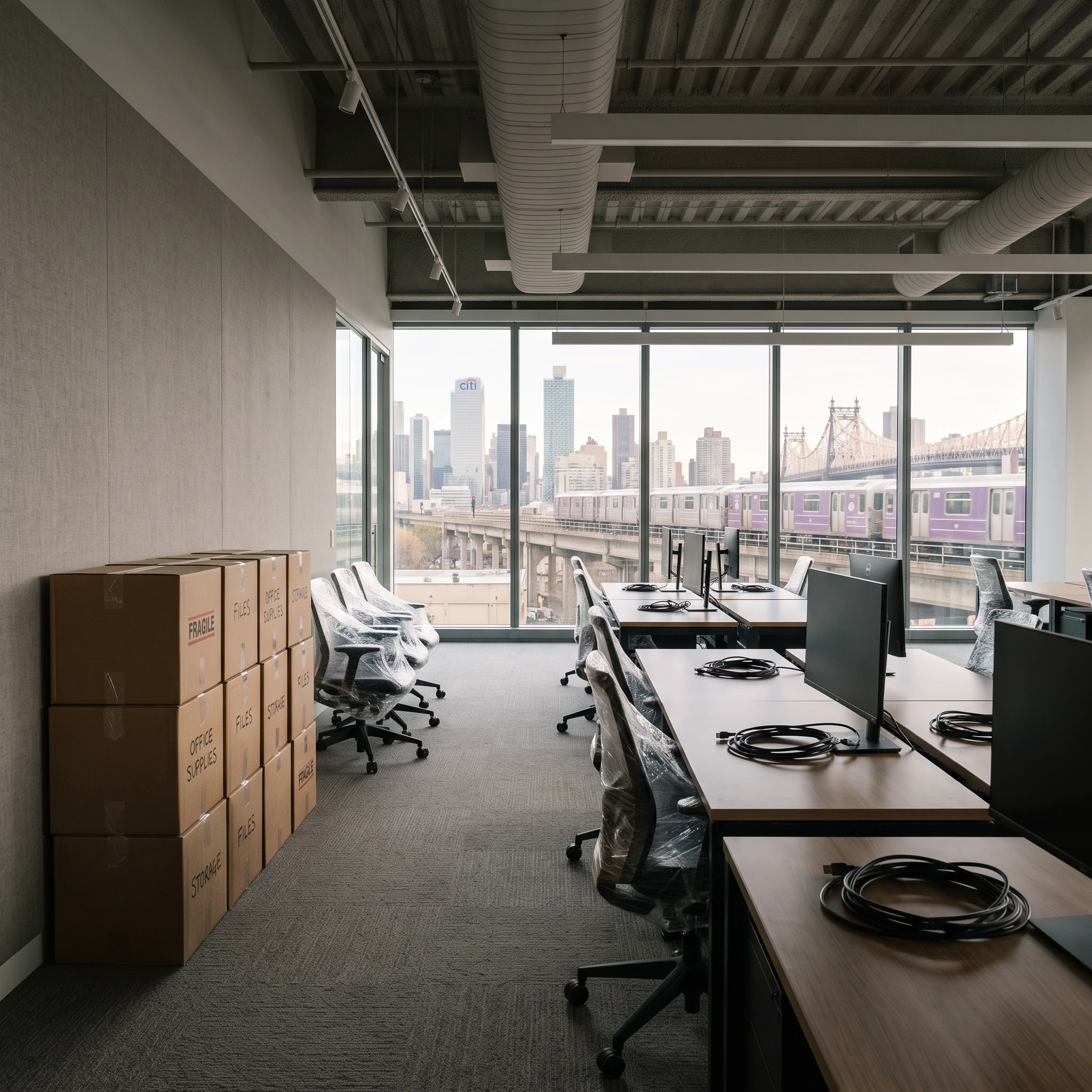 office movers queens moving boxes in a Long Island City office